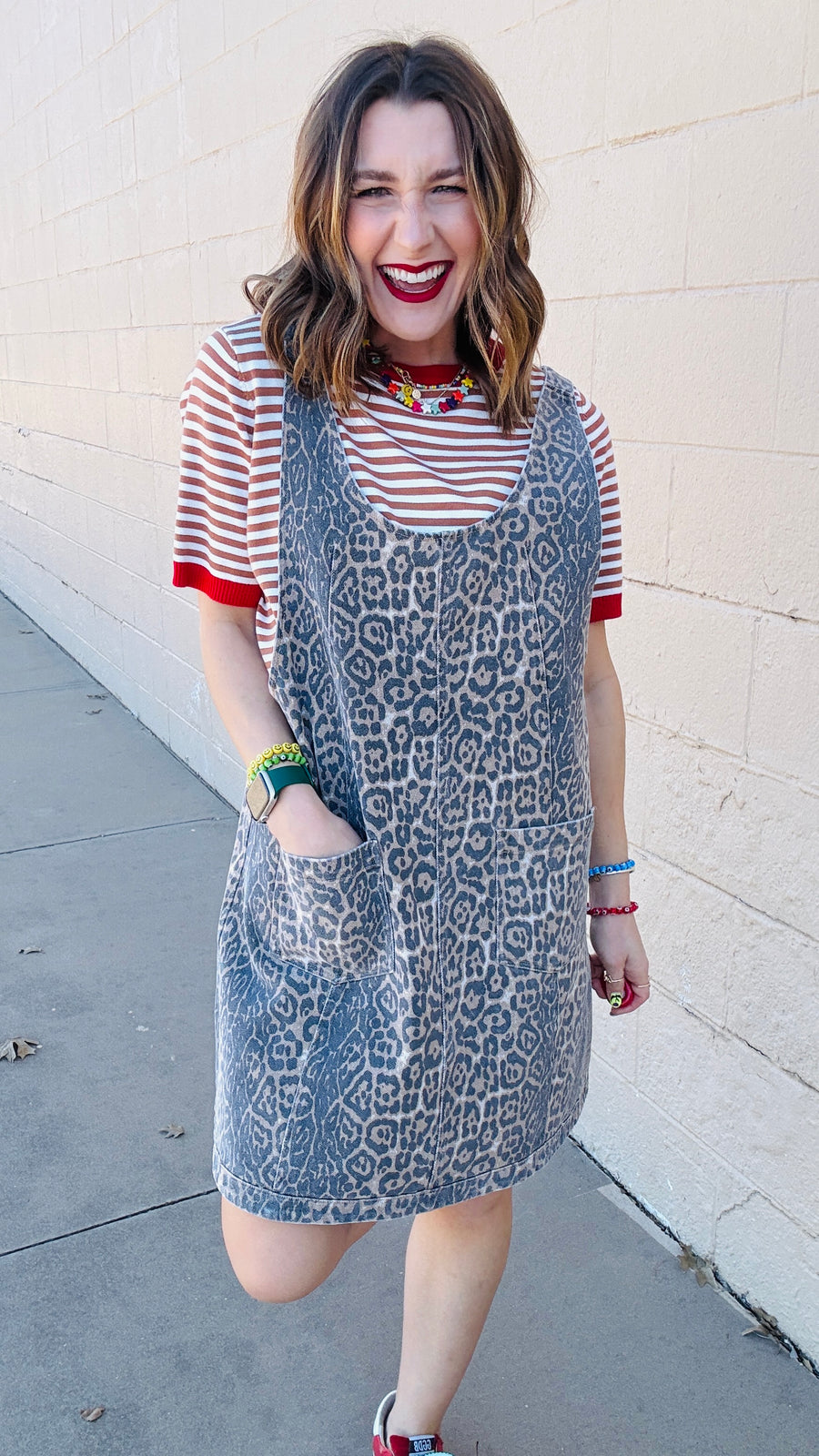 Faded Leopard Denim Mini Dress