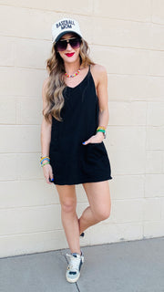 Effortless Charm Knit Romper Dress-Black