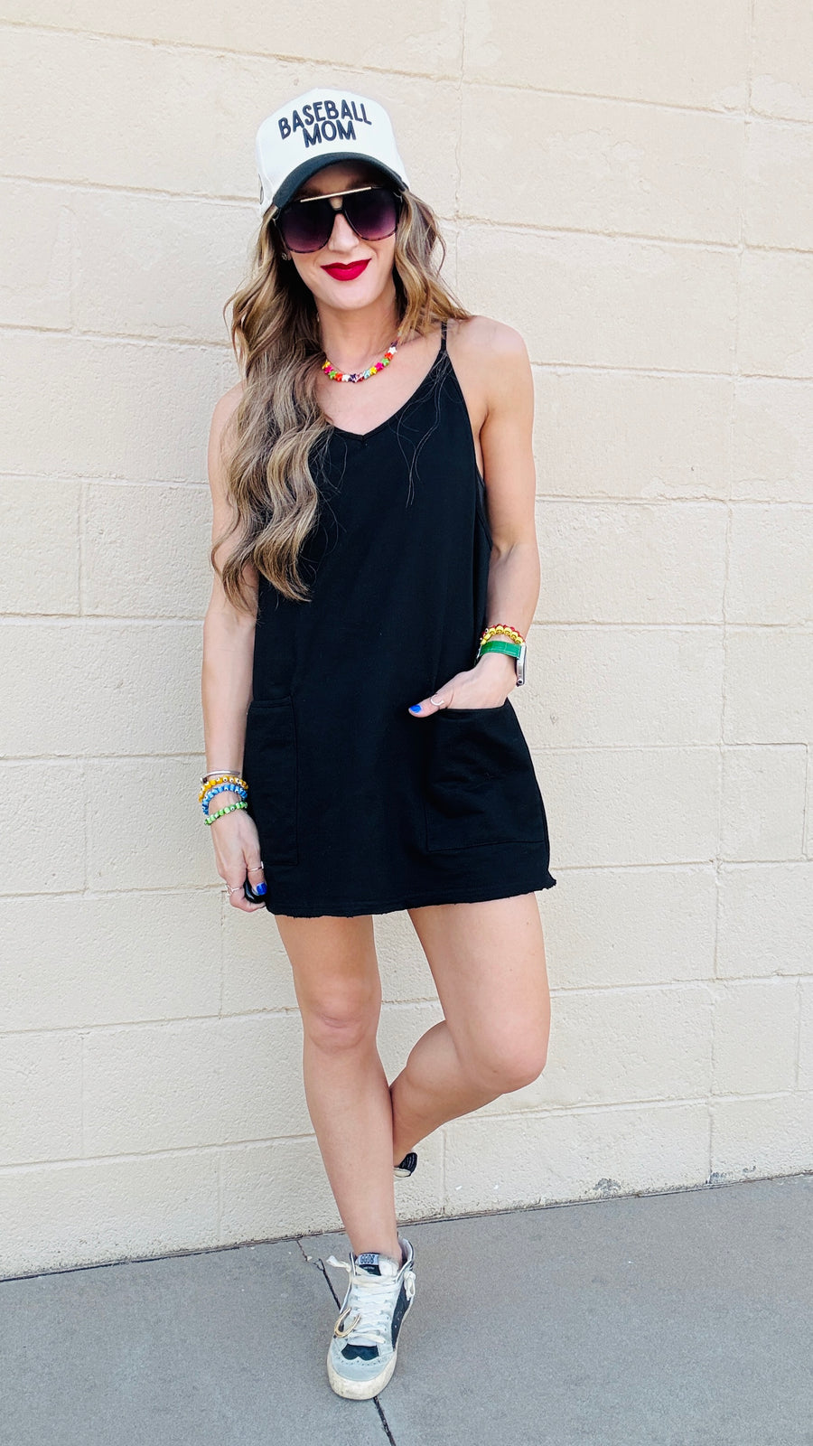 Effortless Charm Knit Romper Dress-Black
