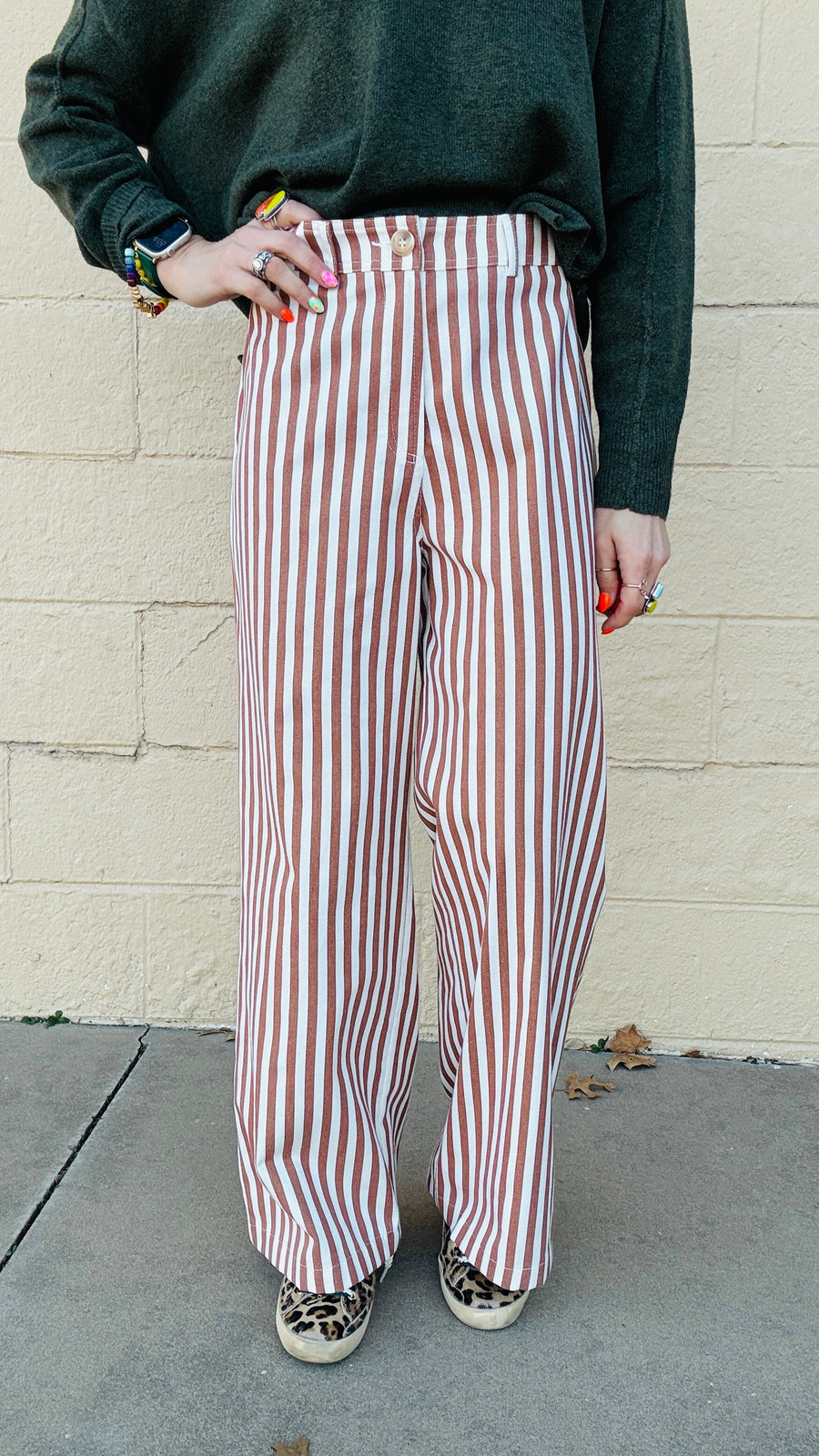 Bronze & Ivory Striped Wide Leg Pants