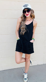 Effortless Charm Knit Romper Dress-Black