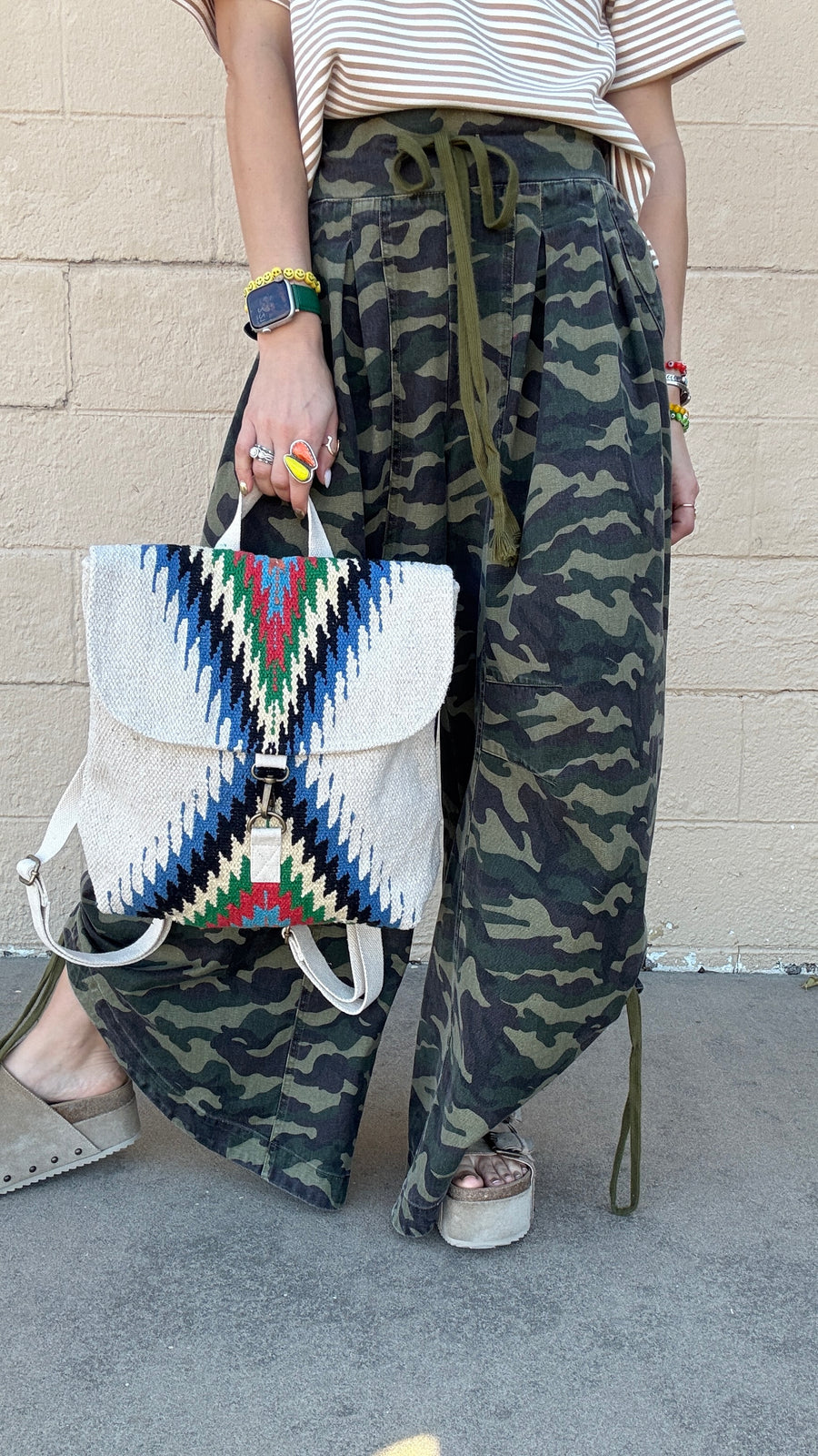 The Wanderer Beige & Multicolored Aztec Backpack