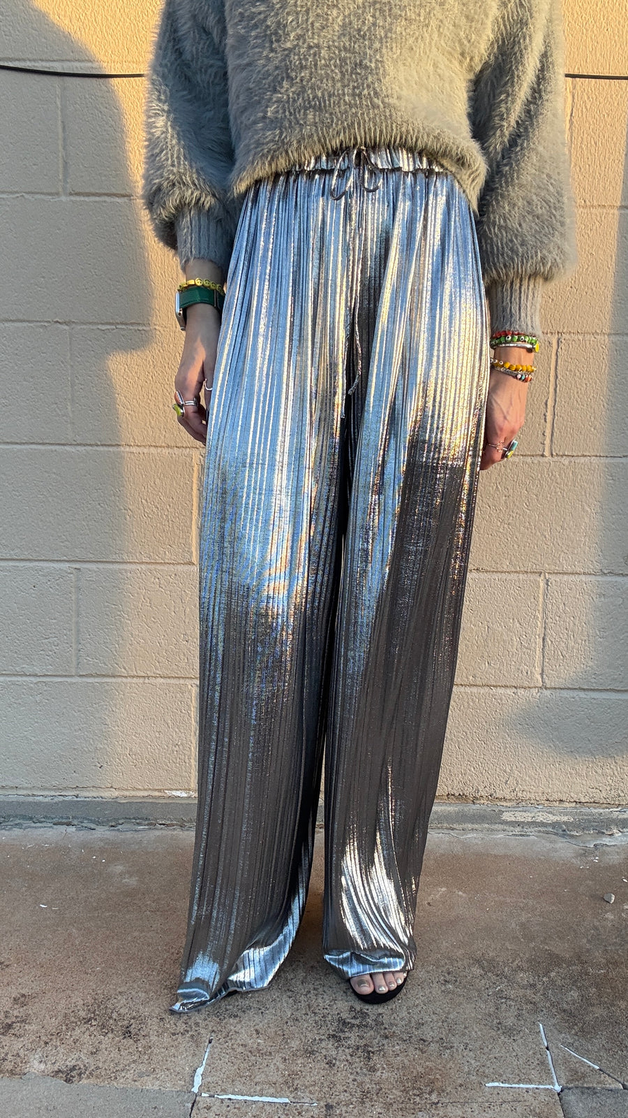 Disco Diva Metallic Wide Leg Pants- Silver