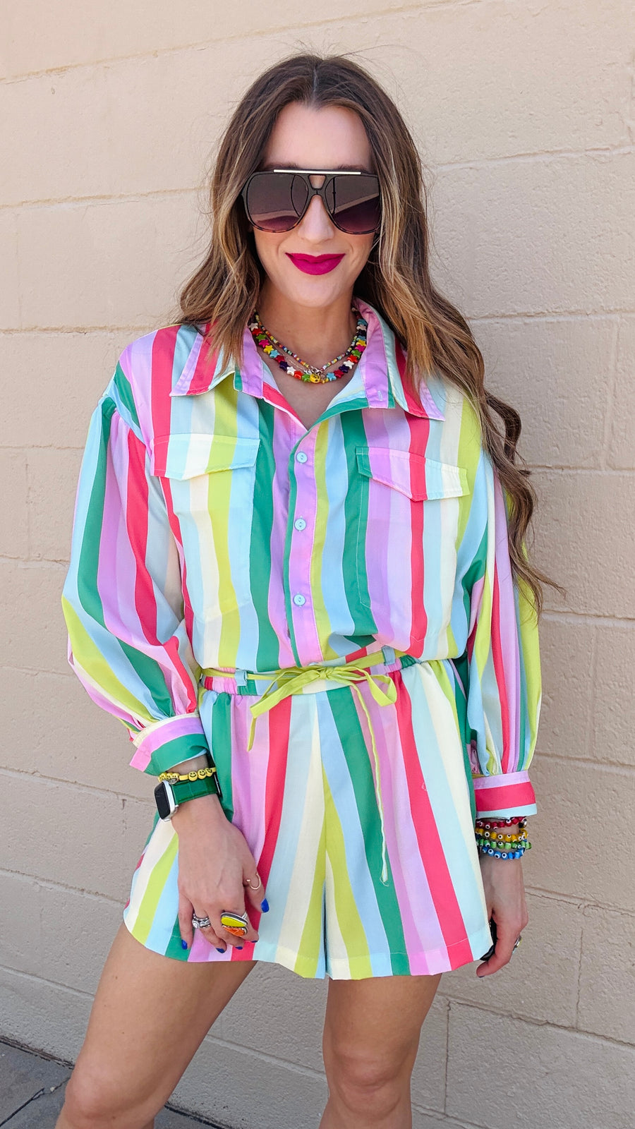 Fun In The Sun Striped Romper- Multicolor