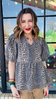 Mia Leopard Print Denim Top