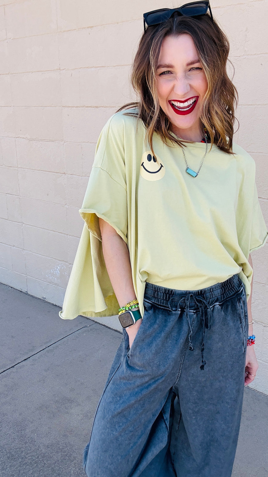 Bright Smiles Oversized Graphic Tee- Lime