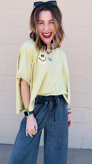 Bright Smiles Oversized Graphic Tee- Lime