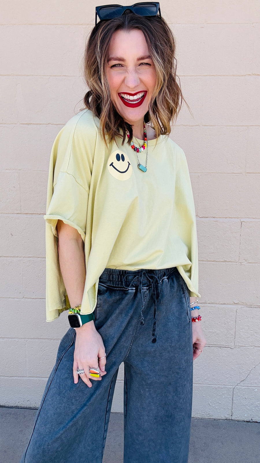 Bright Smiles Oversized Graphic Tee- Lime