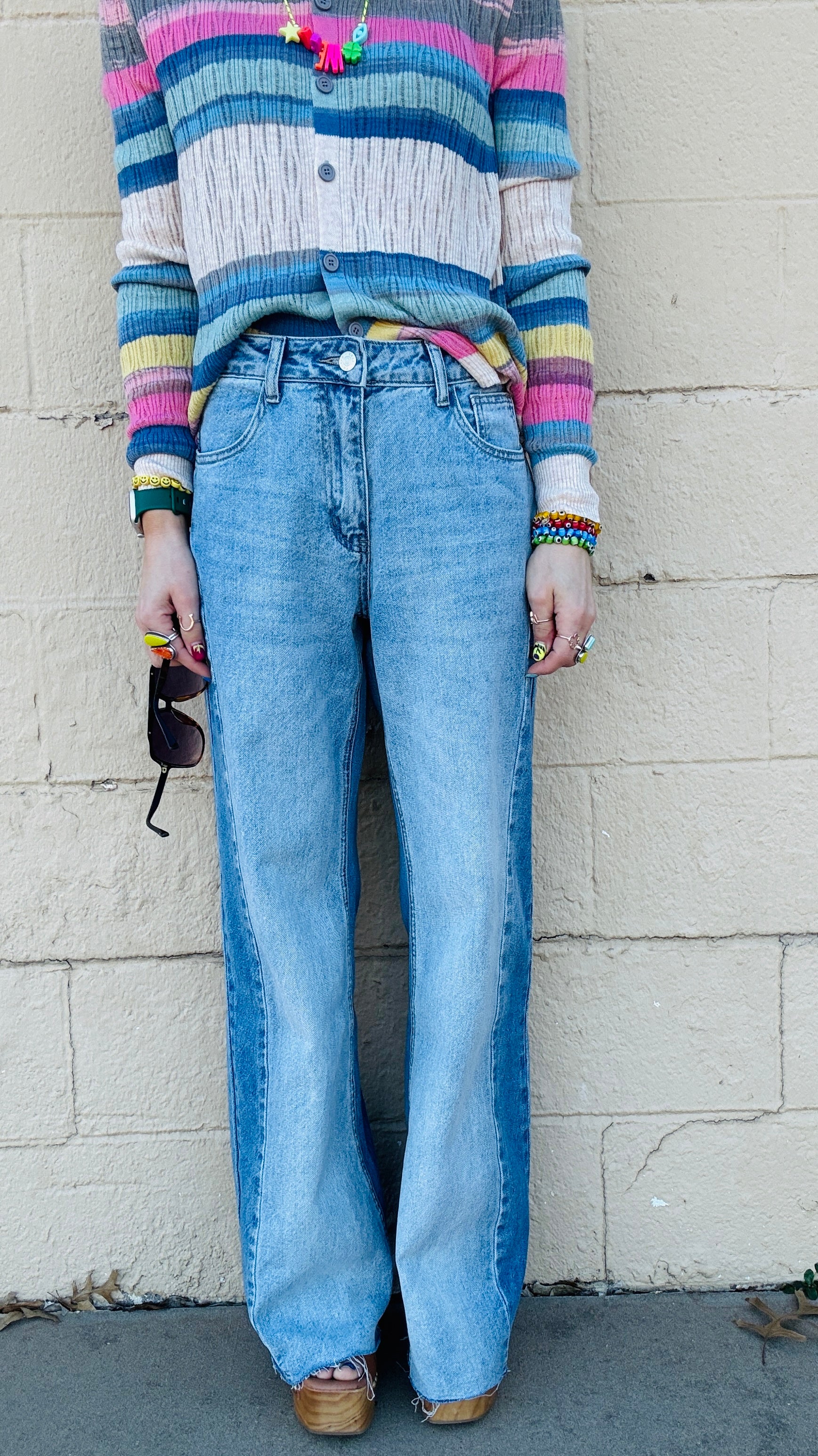 Dual Tone Straight-Leg Jeans