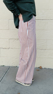 Bronze & Ivory Striped Wide Leg Pants