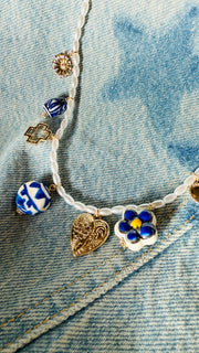 Golden Hearts & Blue Blooms Necklace