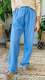 Elanor Striped Relaxed Fit Pants- Blue Mix