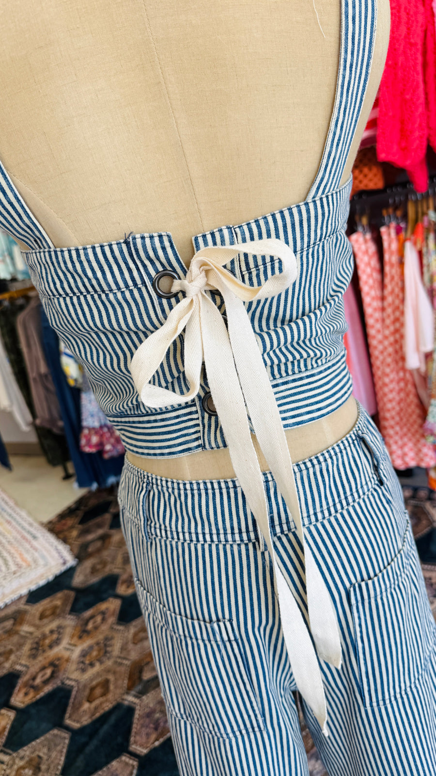 Niki Lace-Up Back Pin-Stripe Tank