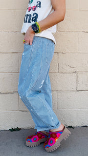 Pinstripe Penny Barrel Leg Pants