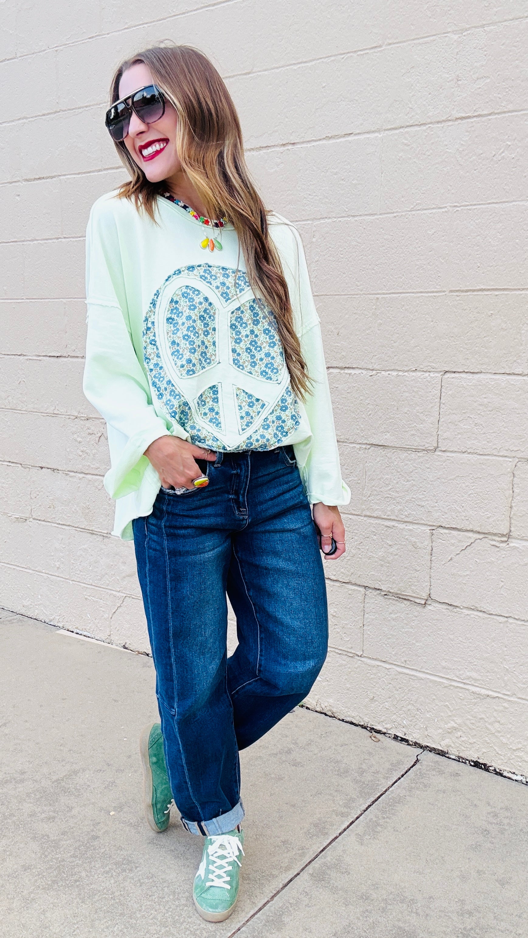 Boho Peace Patch Tee-Lime