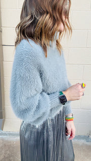 Cozy Winter Furry Knit Sweater- Grey