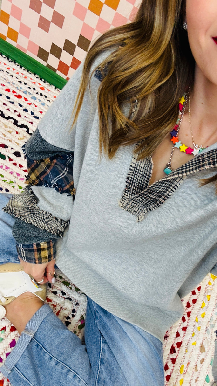 Mix Print Patchwork Oversized Pullover