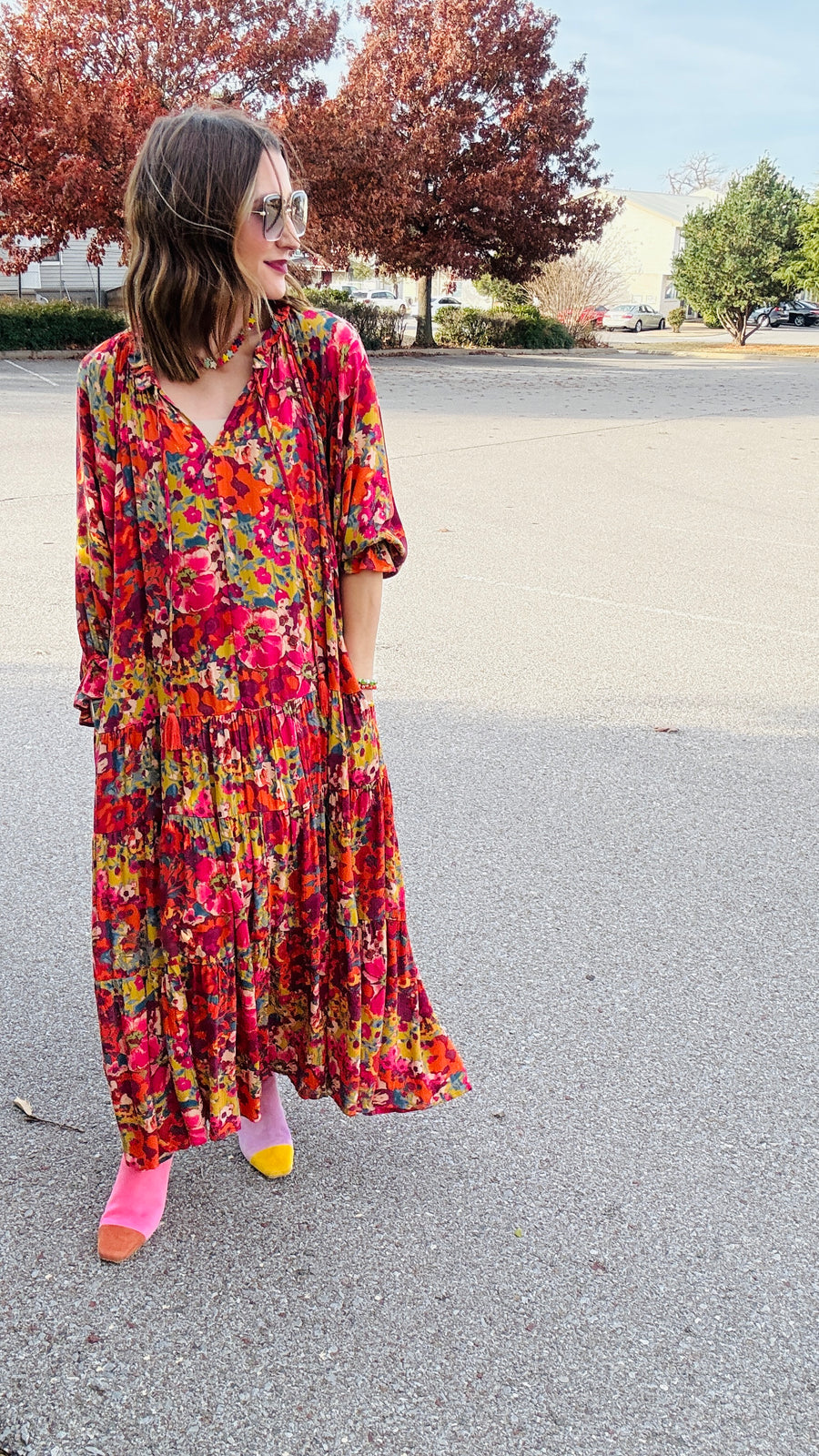 Boho Beauty Mixed Floral Maxi Dress- Olive Mix