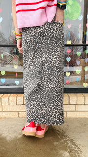 Miranda Leopard Print Slit Front Skirt