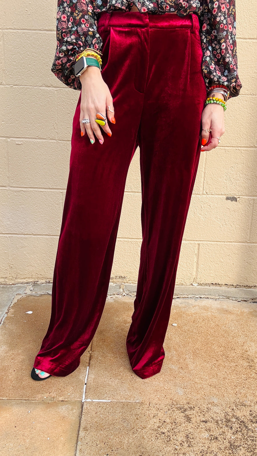 Velvet Glam Straight Leg Pants- Garnet