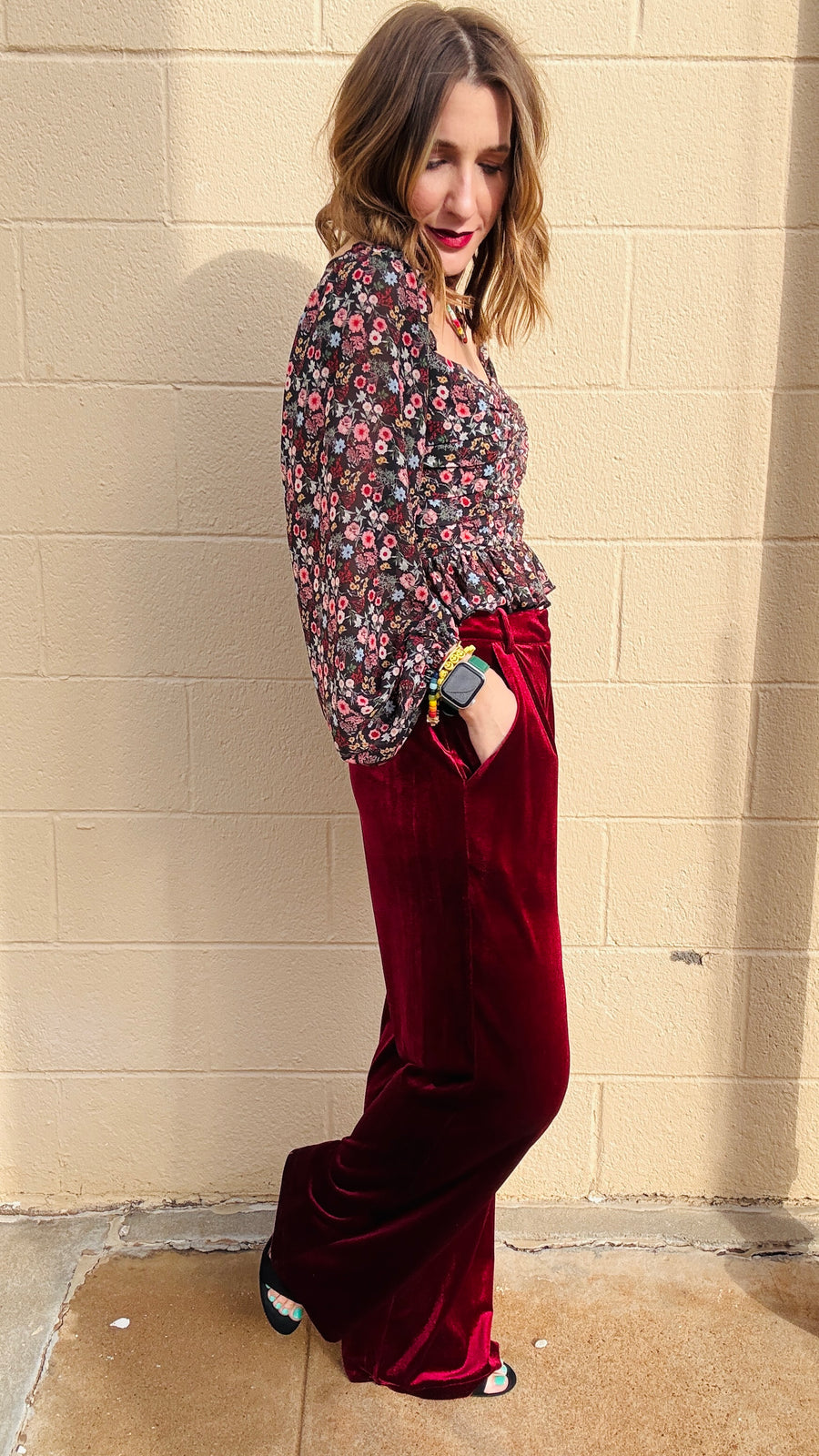 Velvet Glam Straight Leg Pants- Garnet