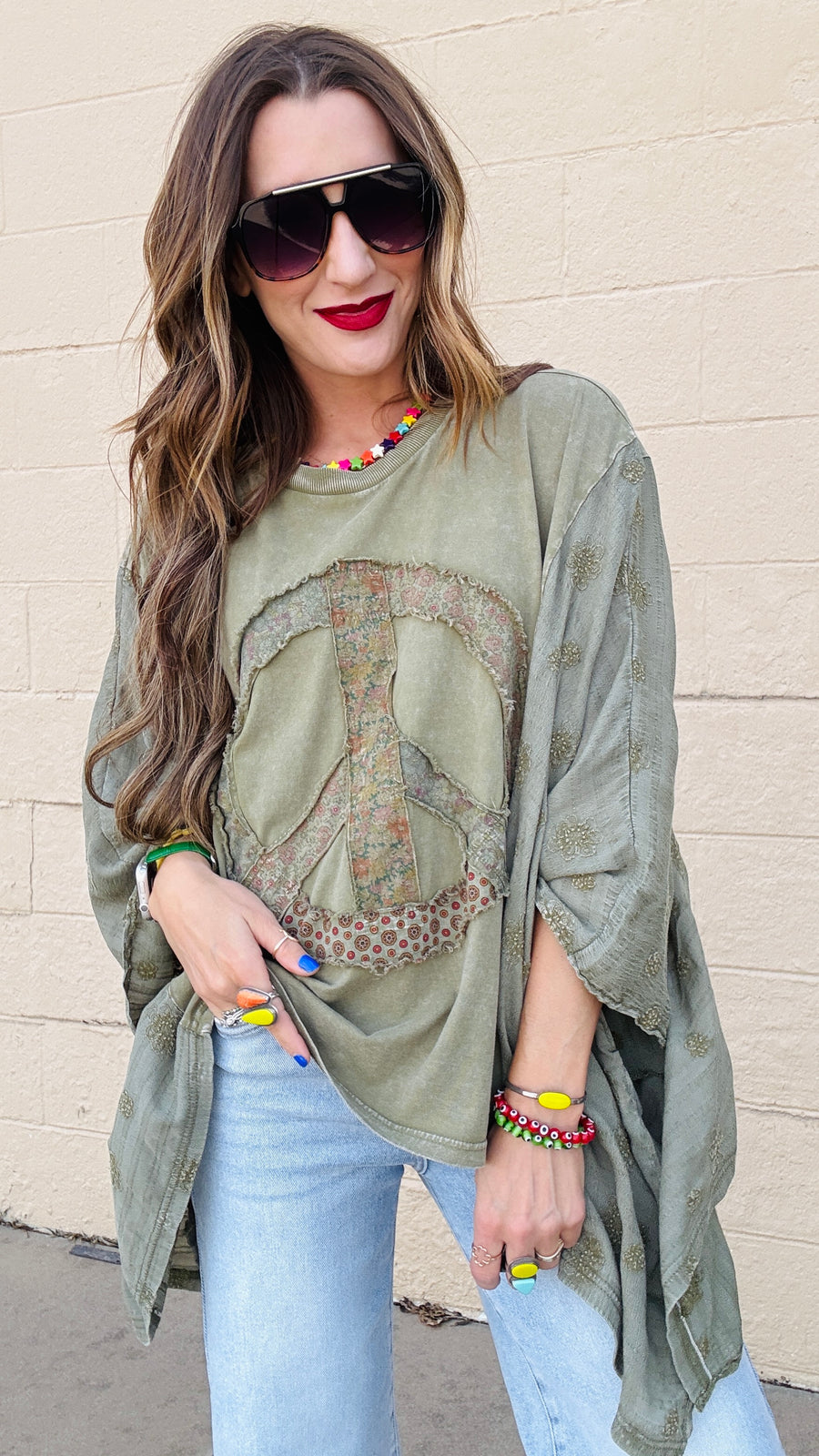Peace & Petals Dolman Top-Olive