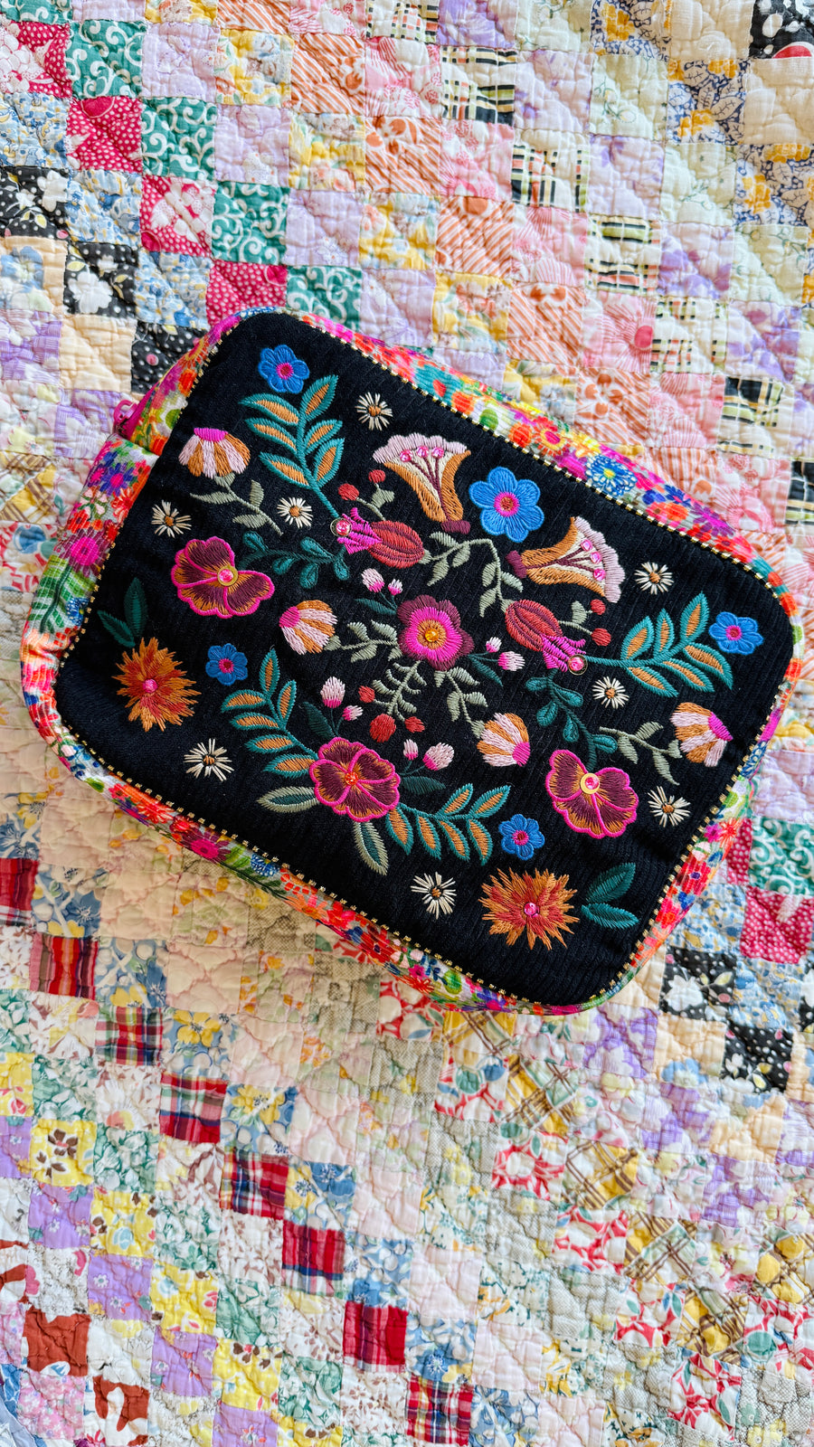 Sonny Embroidered Corduroy Cosmetics Bag