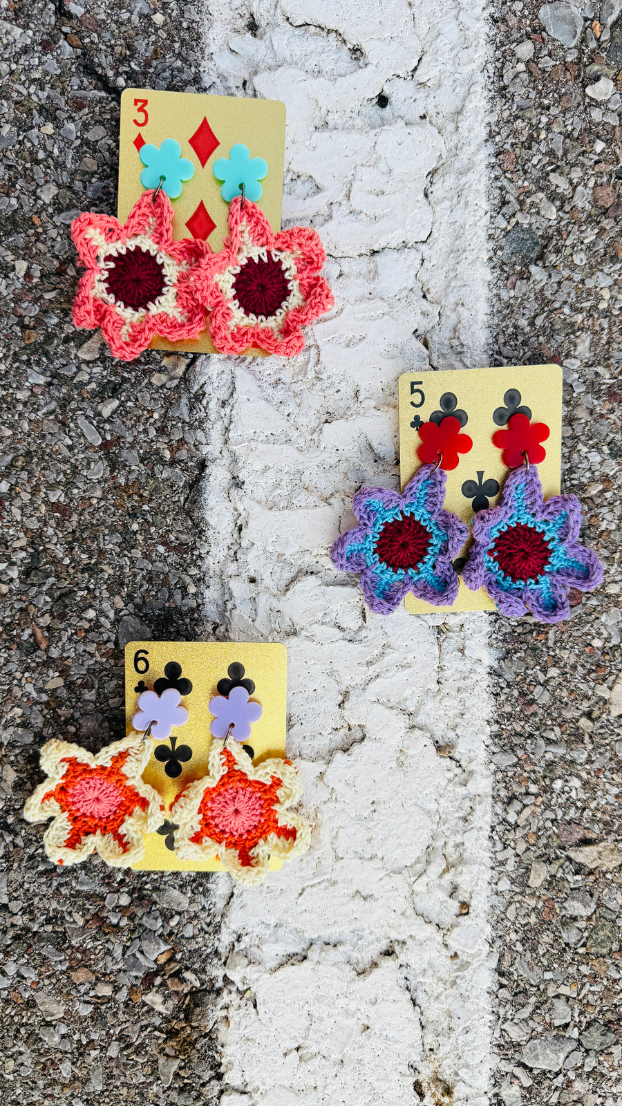 Flower Power Acrylic Flower & Crochet Earrings - 3 Colors