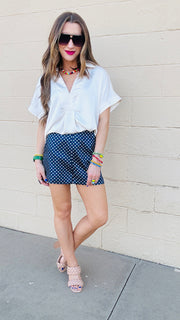 Polka Dot Perfection Satin Shorts - Navy
