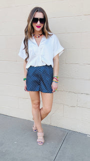 Polka Dot Perfection Satin Shorts - Navy
