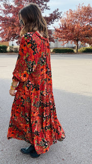 Boho Beauty Mixed Floral Maxi Dress- Black Mix