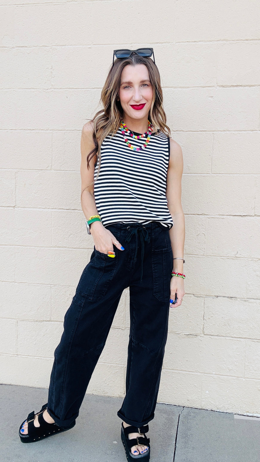 Elli Black & White Knit Striped Tank