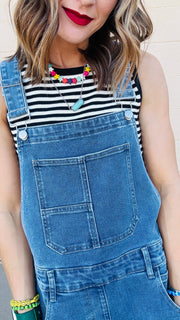 Molly Wide Barrel Leg Denim Overalls- Medium Wash