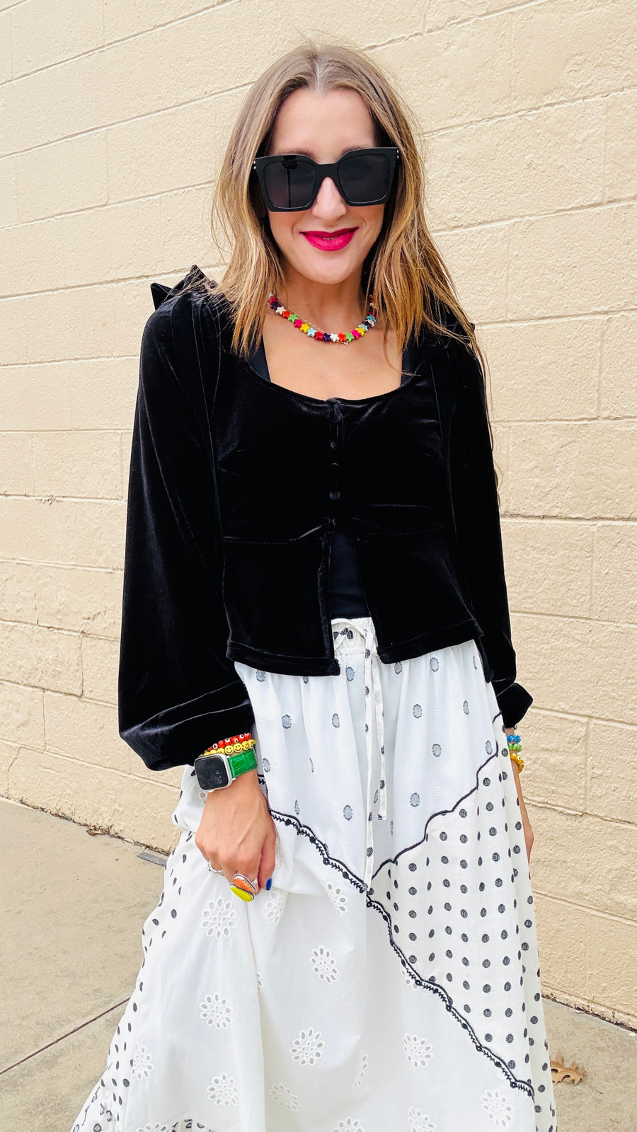 Black Velvet Square Neck Top- Black