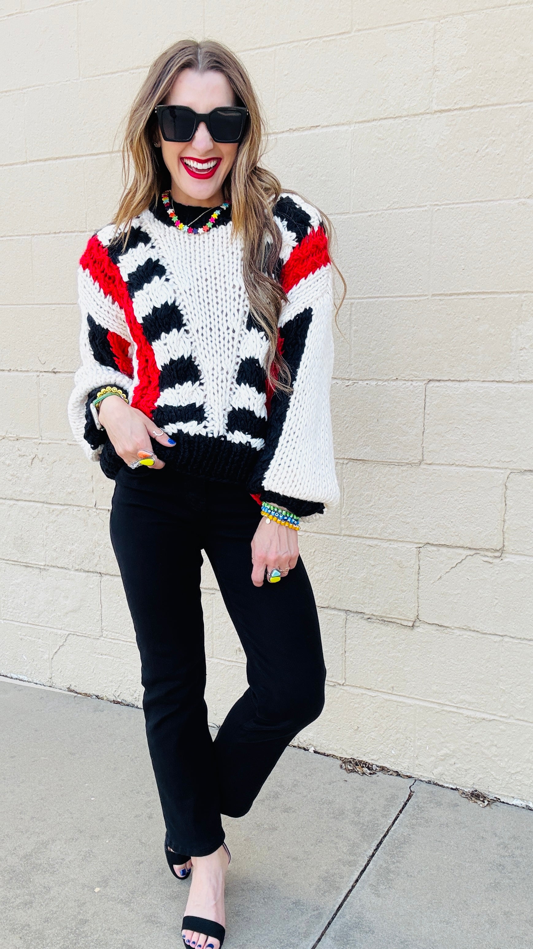 Tyra Chunky Knit Striped Sweater - Red & Black