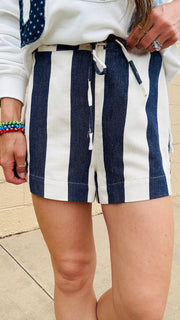 Brighton Striped Shorts-Navy & Natural