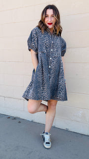 Chloe Leopard Print Denim Dress