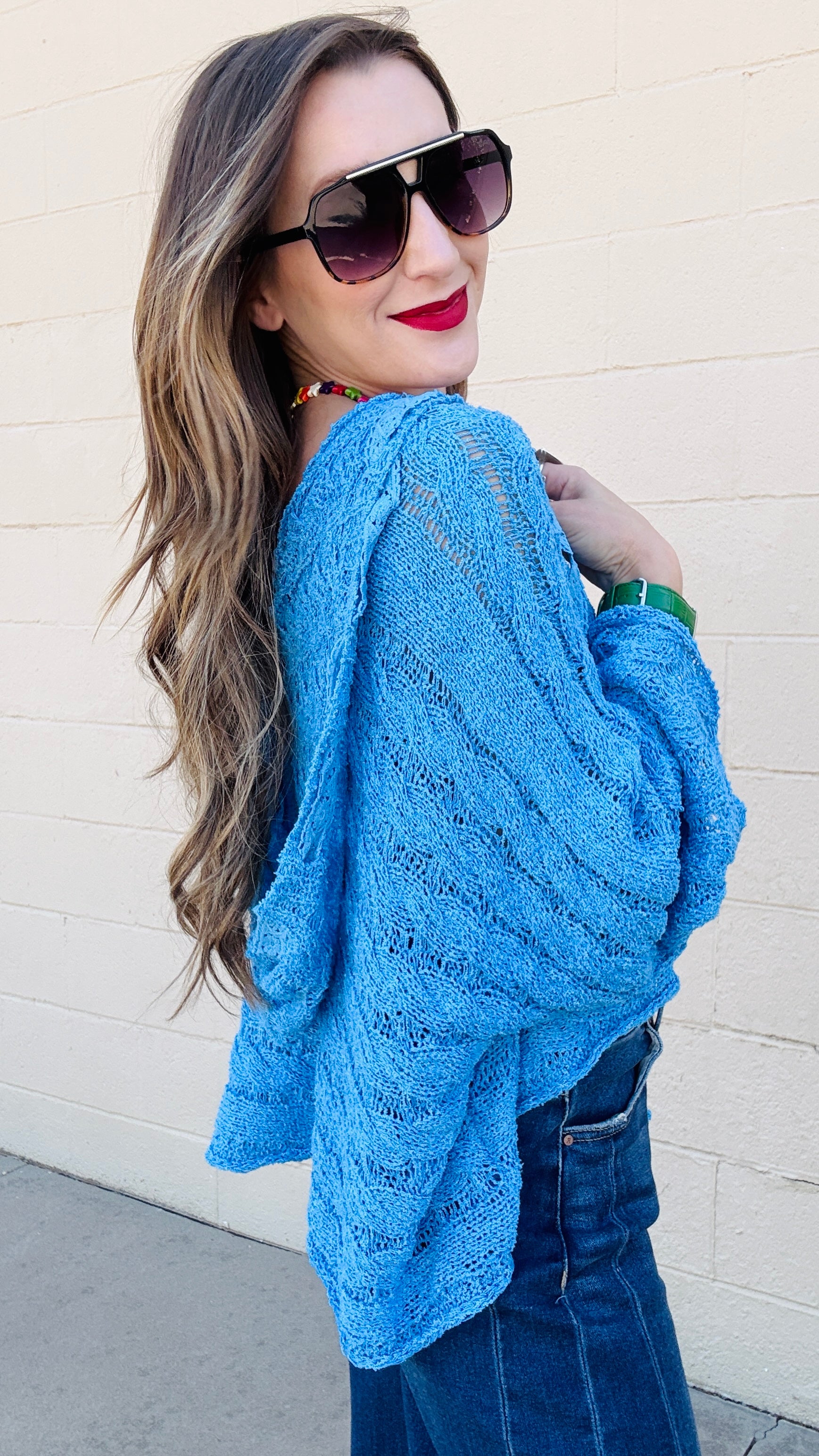 Breezy Bliss Cropped Knit Hoodie-Ultramarine