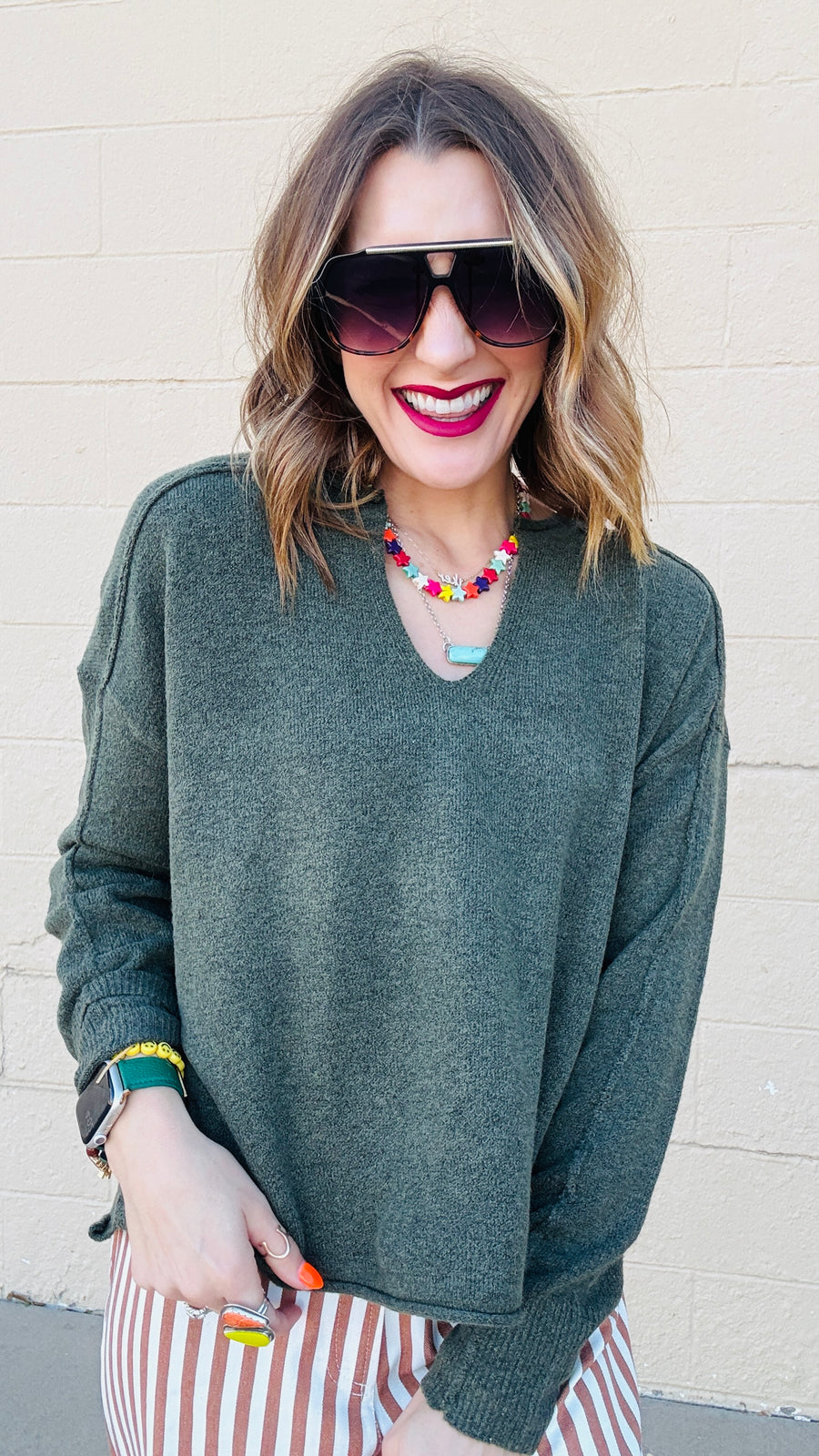 Favorite Exposed Seam Sweater- Olive