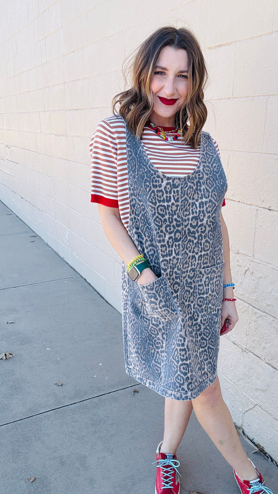 Cindy Striped Knit Tee- Mocha & Red