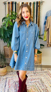 Charlotte Mini Denim Dress- Medium Wash