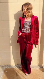 Velvet Glam Straight Leg Pants- Garnet