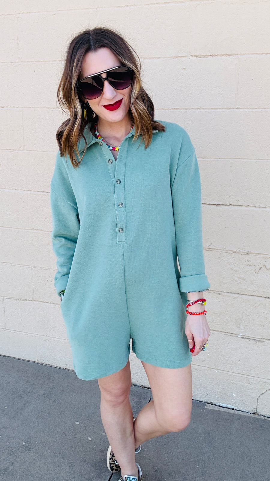 Pistachio Breeze Knit Romper