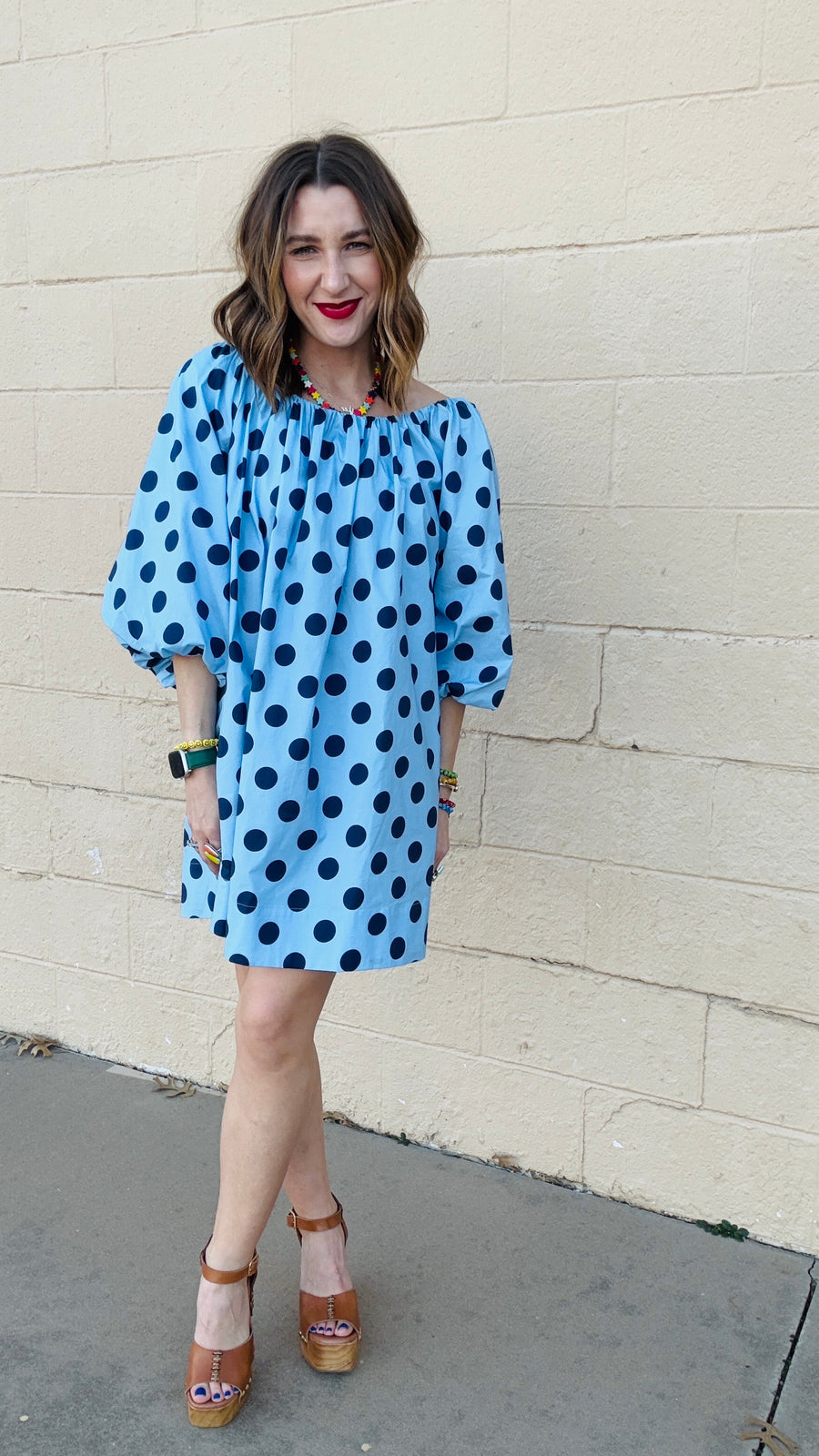 Playful Polka Dots Mini Dress- Chambray & Navy