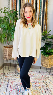 Back To The Basics Long Sleeve Top- Beige