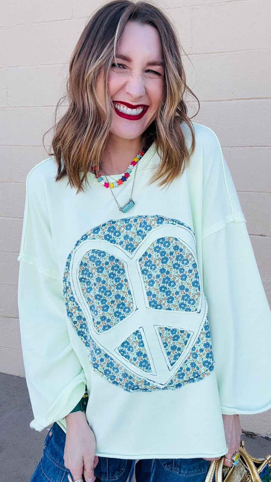 Boho Peace Patch Tee-Lime