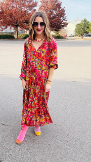 Boho Beauty Mixed Floral Maxi Dress- Olive Mix