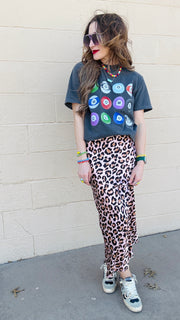 Cat Walk Leopard Print Midi Skirt- Pink