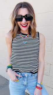 Elli Black & White Knit Striped Tank