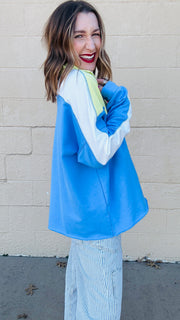 Sporty Spice Color Block Pullover- Blue Lime